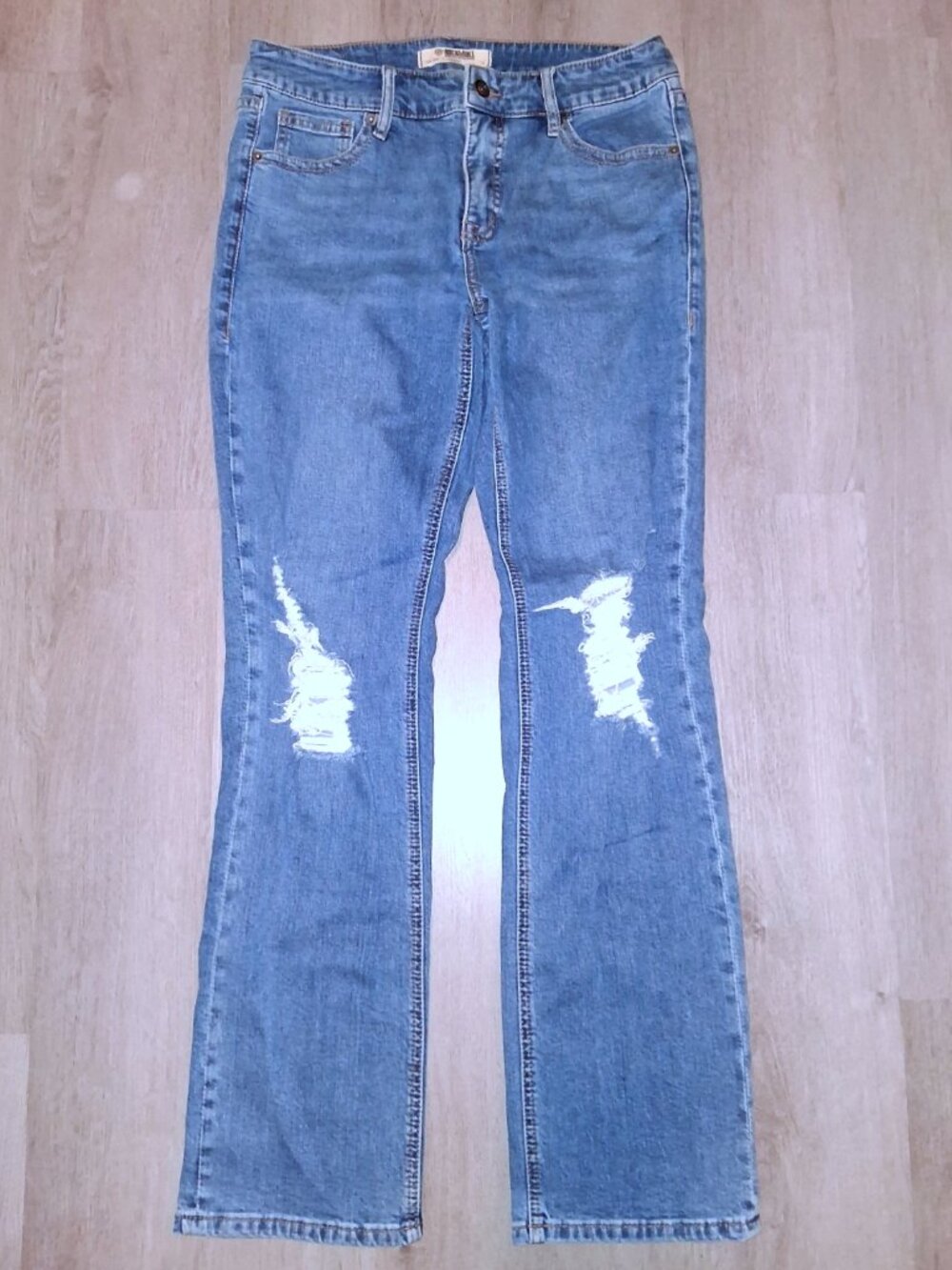 Rock & Roll Denim Mid Rise Modest Boot Cut Jeans Size W31 L34 Distressed Denim